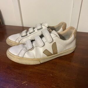 Veja Women's Velcro Sneakers in White and Brown